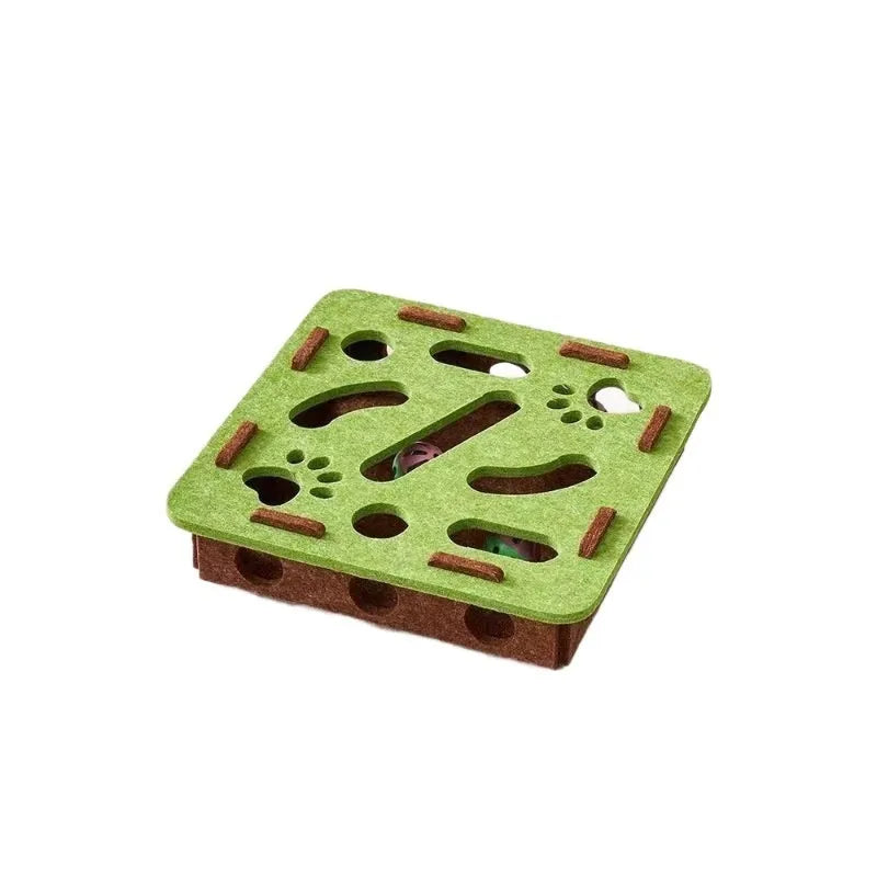 Rectangular felt cat scratching toy box with central hole in grey, green brown, or camel white colour