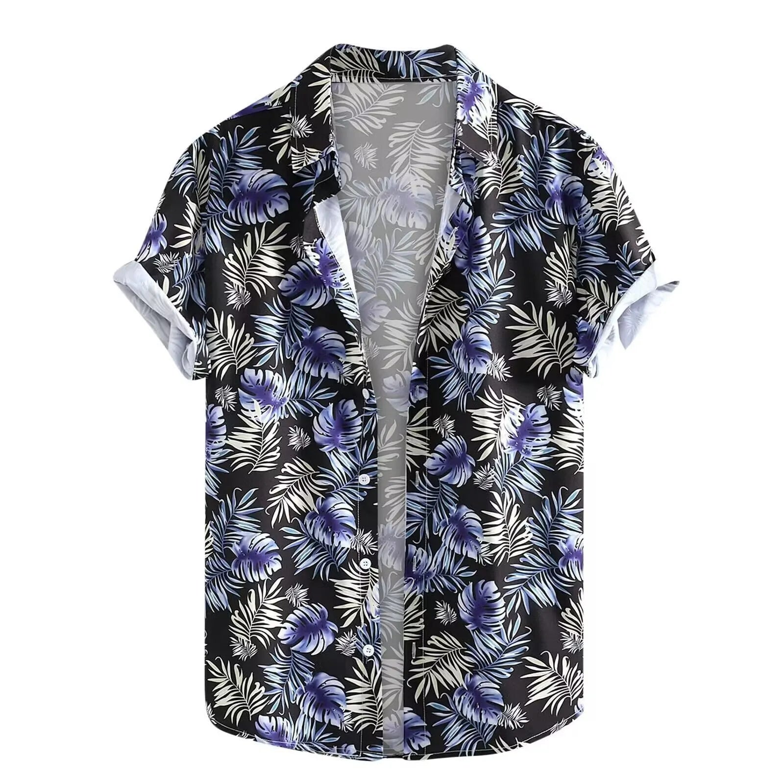 Men's short-sleeved Hawaiian shirt with a colourful 3D printed pattern on a polyester blend fabric.