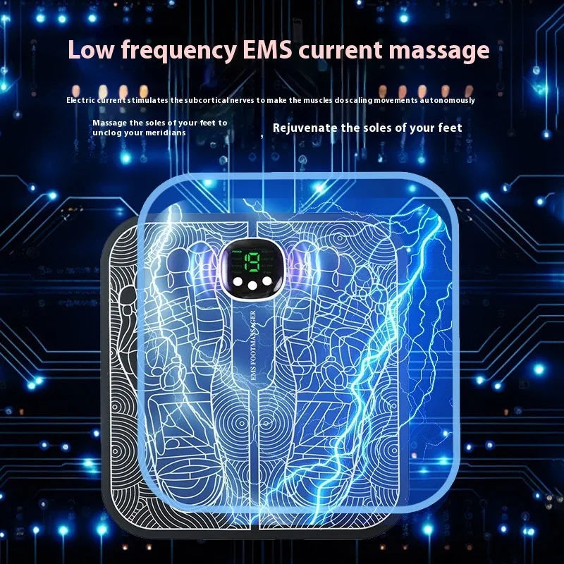 Rechargeable reflexology foot massager mat with USB charging cable and foot pad