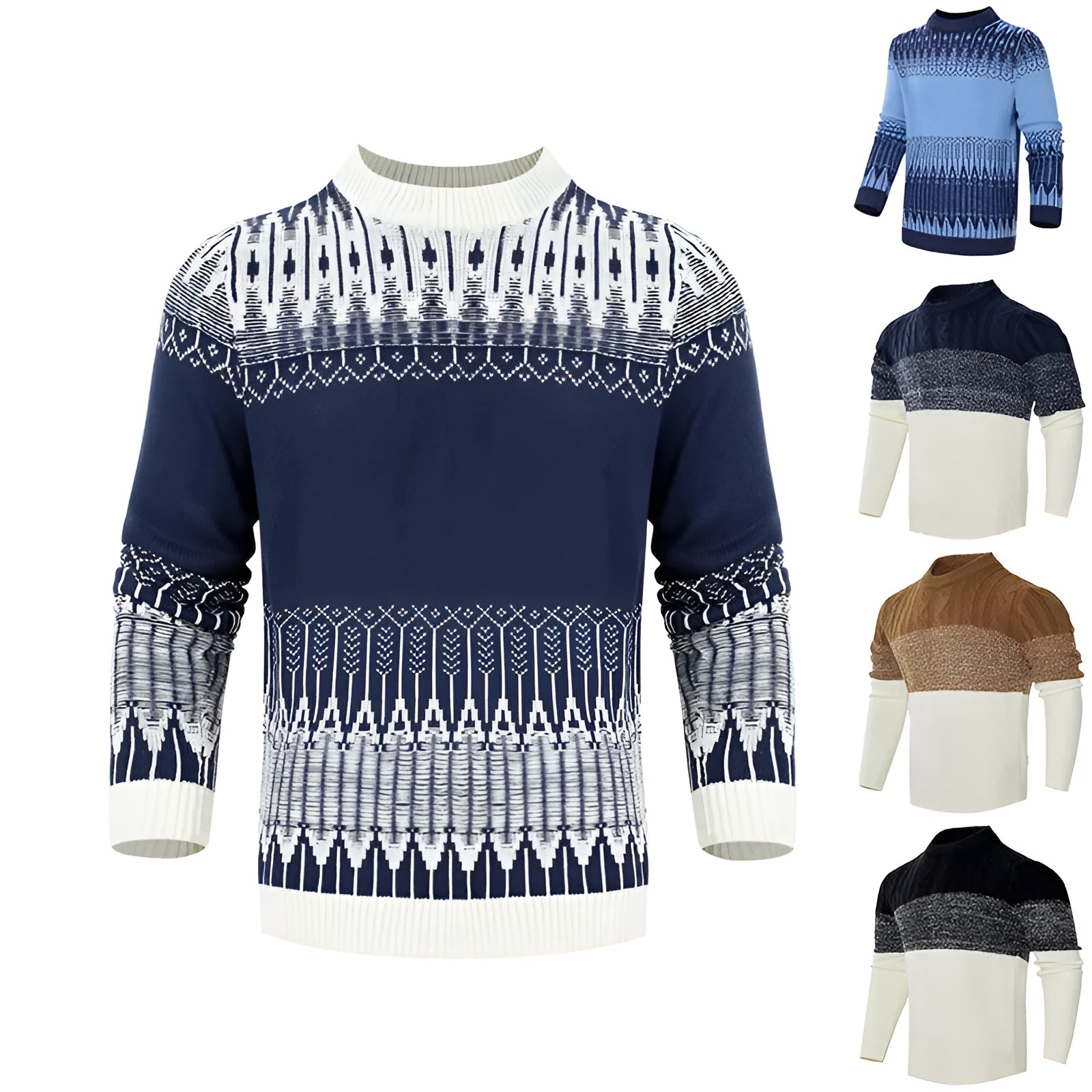 Men's basic acrylic knitted long-sleeved pullover sweater on a hanger