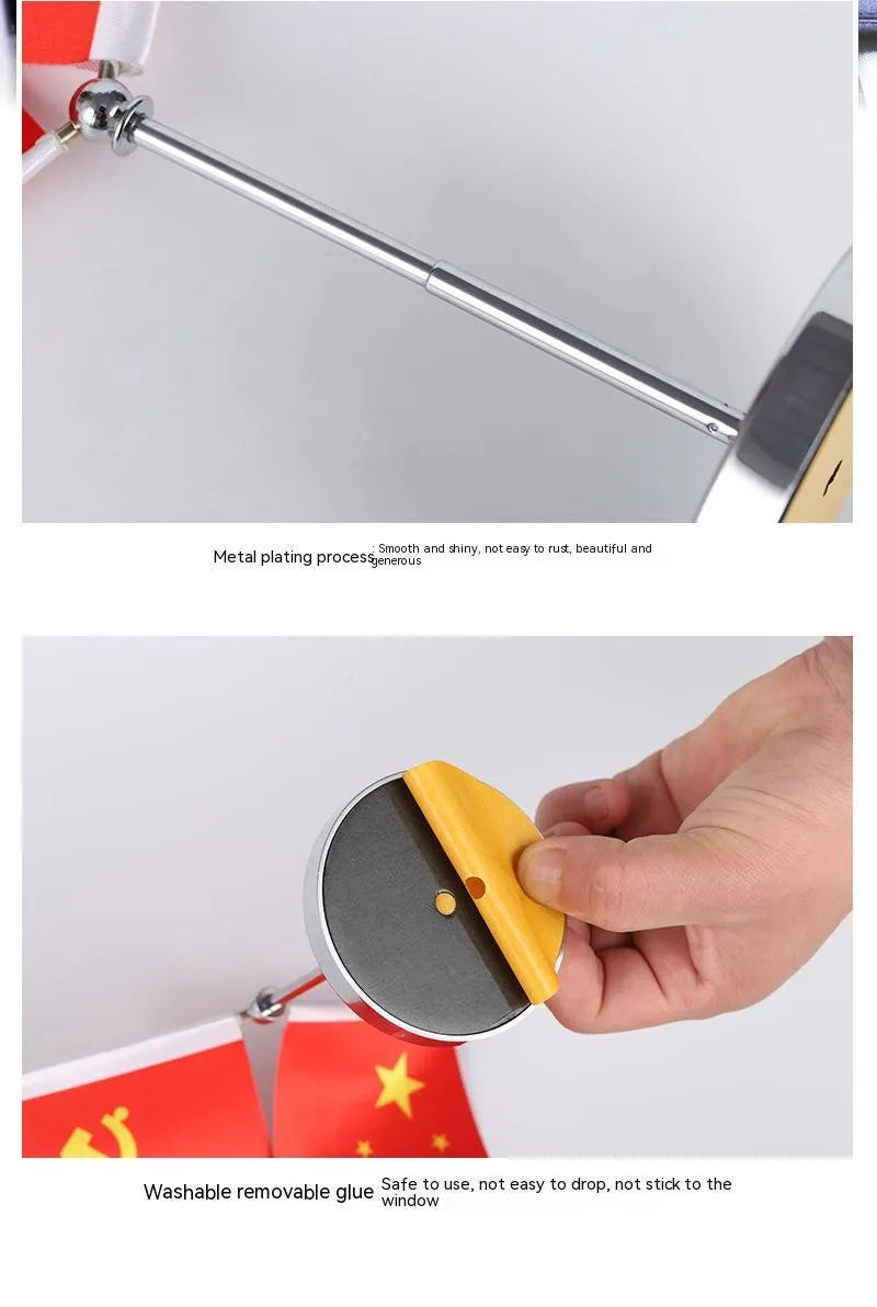 Red polyester flag on telescopic metal rod car dashboard decoration with multiple stand style options