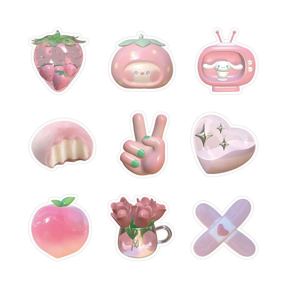 Pink girl heart 3D decorative stickers sheet with 63 pieces showing two pattern designs