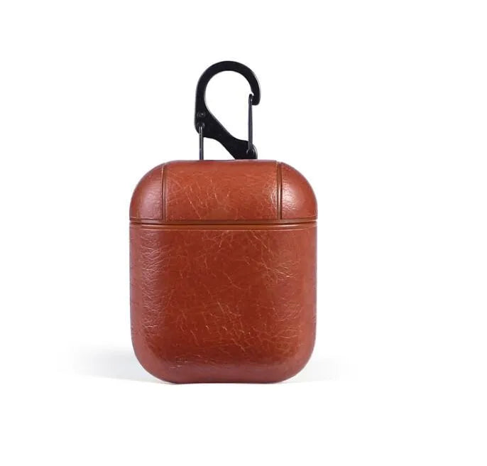 Genuine leather earphone case bag for Apple Airpods in black, brown, light brown, and red colours