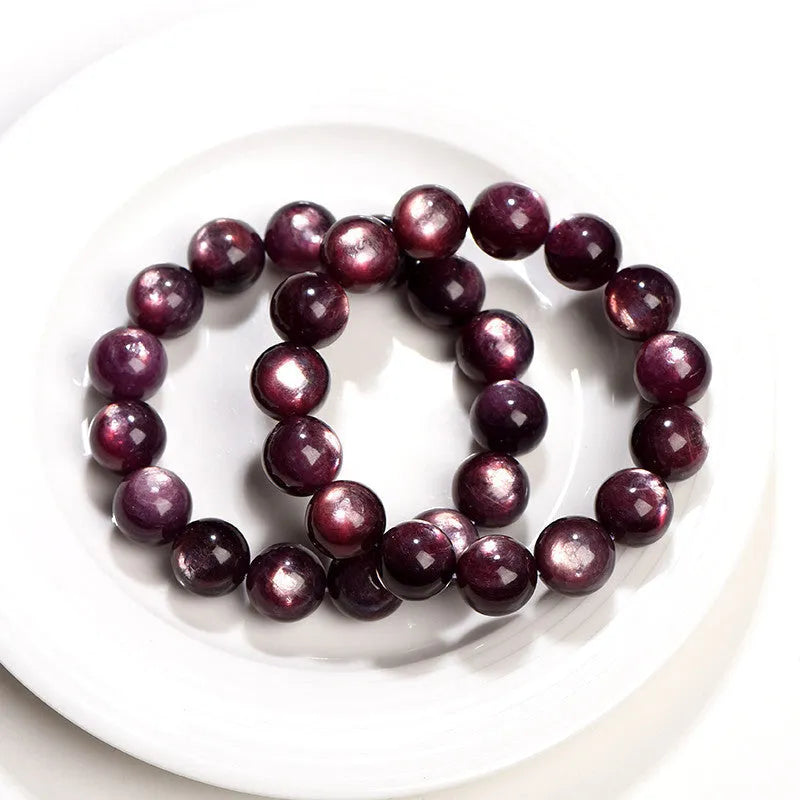 Purple lepidolite crystal bracelet with polished round geometry beads in natural stone colour