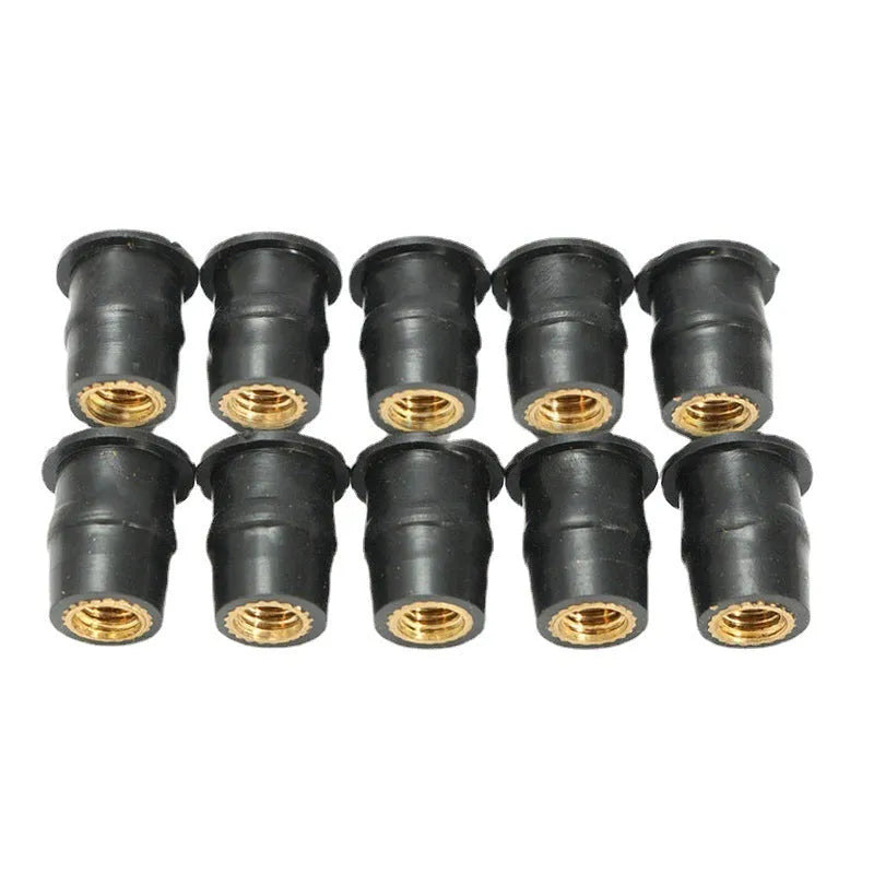 Motorcycle brass nut rubber well nut fasteners in black with M4 M5 M6 thread sizes