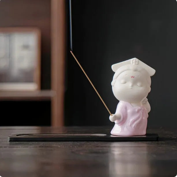 Ceramic cute female court attendant figurine incense burner decoration.