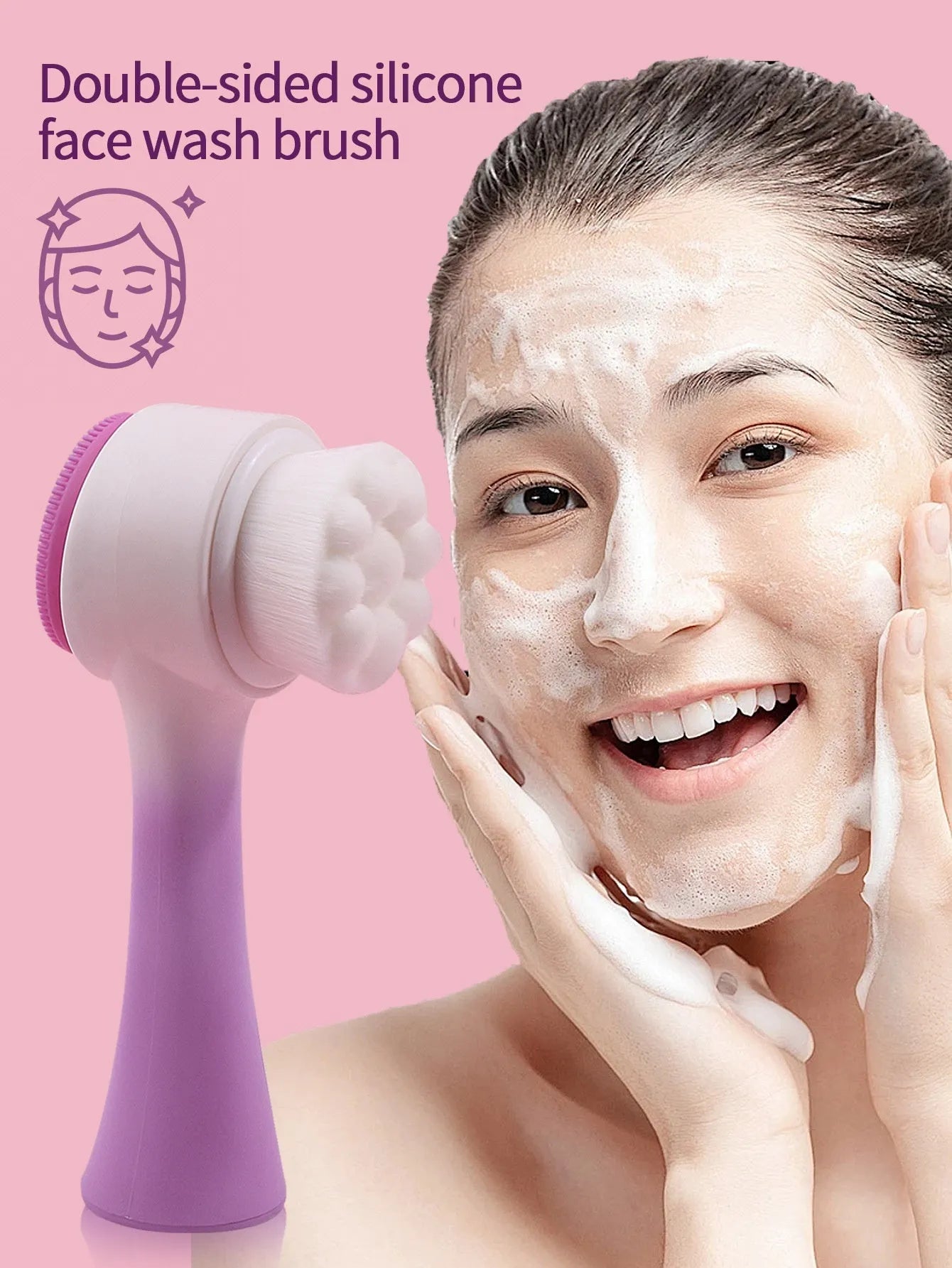 Facial brush set with coral fleece hair band in purple, grey, white, or pink colours