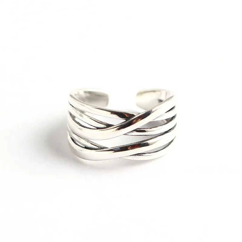S925 sterling silver vintage weave ring for women in retro silver colour.