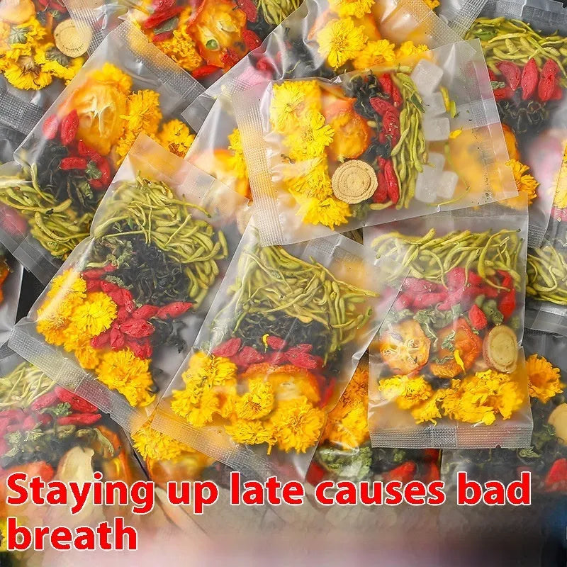 Box of honeysuckle chrysanthemum tea showing 150g net content and pack size options