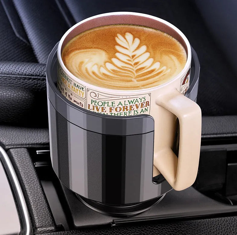 Matte black adjustable car cup holder expander for large bottles and travel mugs.