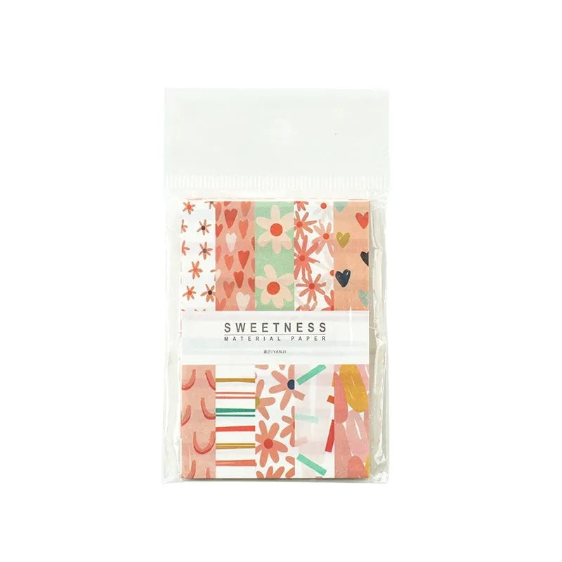 Retro collage note paper in ten pastel colours, each sheet 56mm by 83mm.