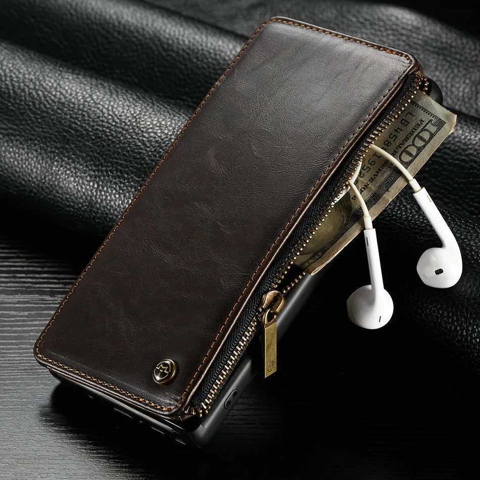 Black PU leather flip case for Samsung Galaxy Note9 phone showing magnetic closure