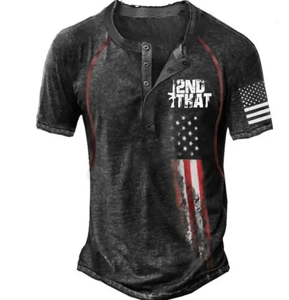 Men's short sleeve sports shirt with 3D printed pattern and lapel button in polyester fabric