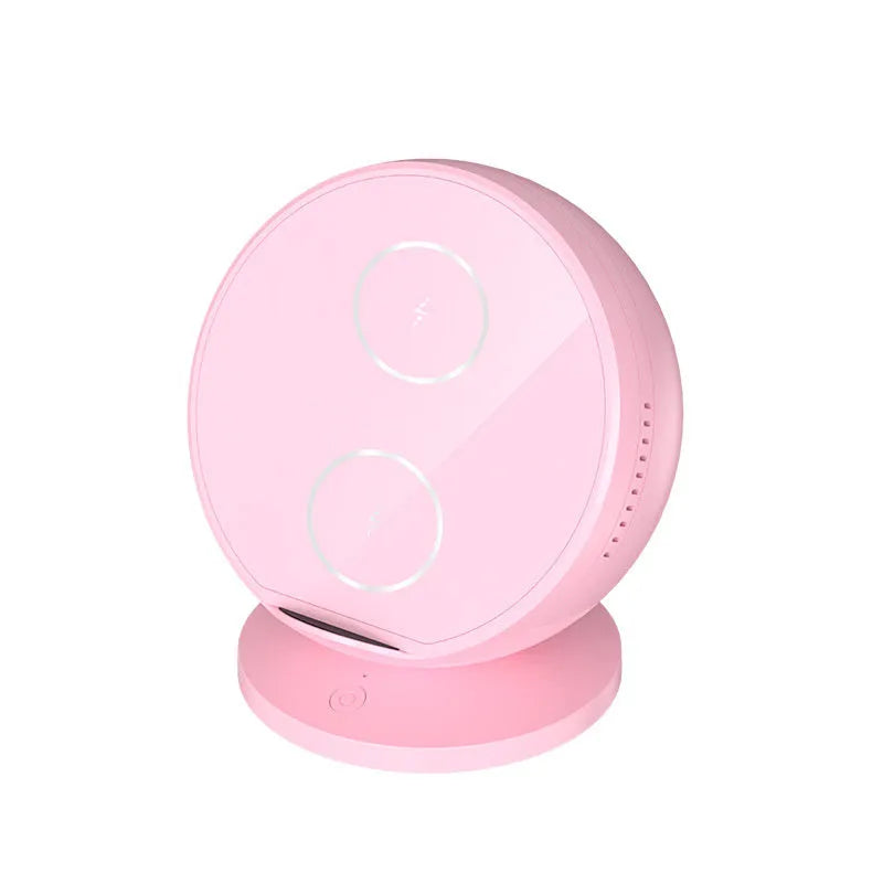 ABS plastic mobile phone wireless charger holder with Bluetooth speaker in black, blue, pink, or white colour