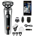 Digital USB rechargeable beard trimmer with LED display on its five-in-one base bracket