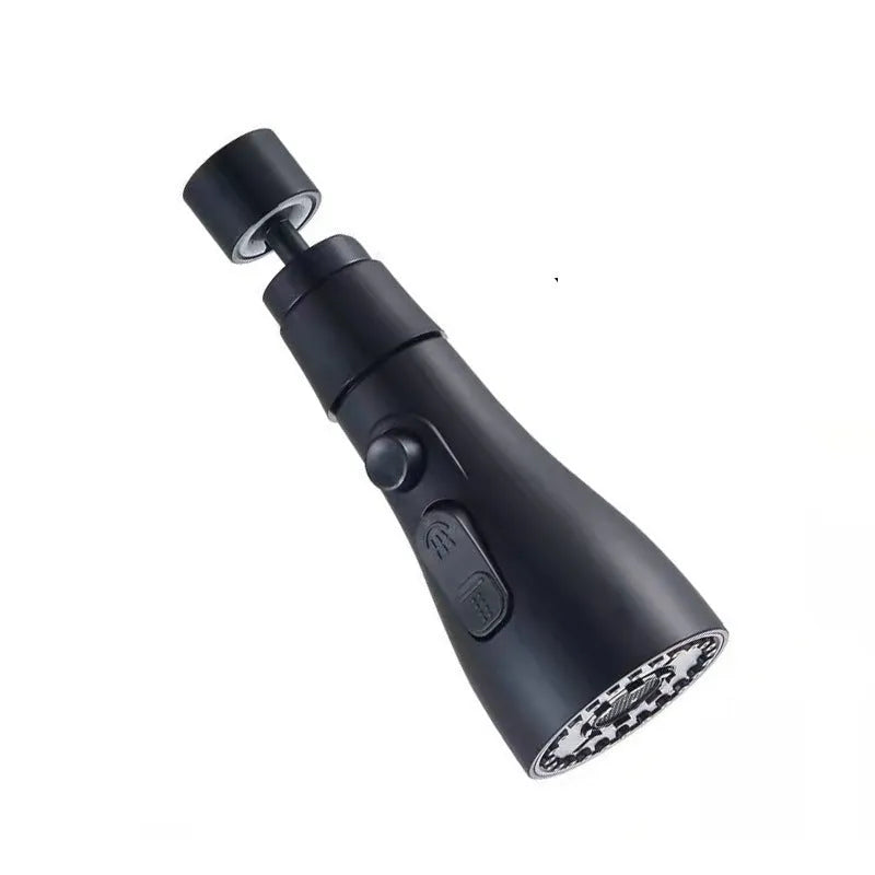 Silver universal pressurised kitchen faucet sprayer with rotating head and three-mode selector