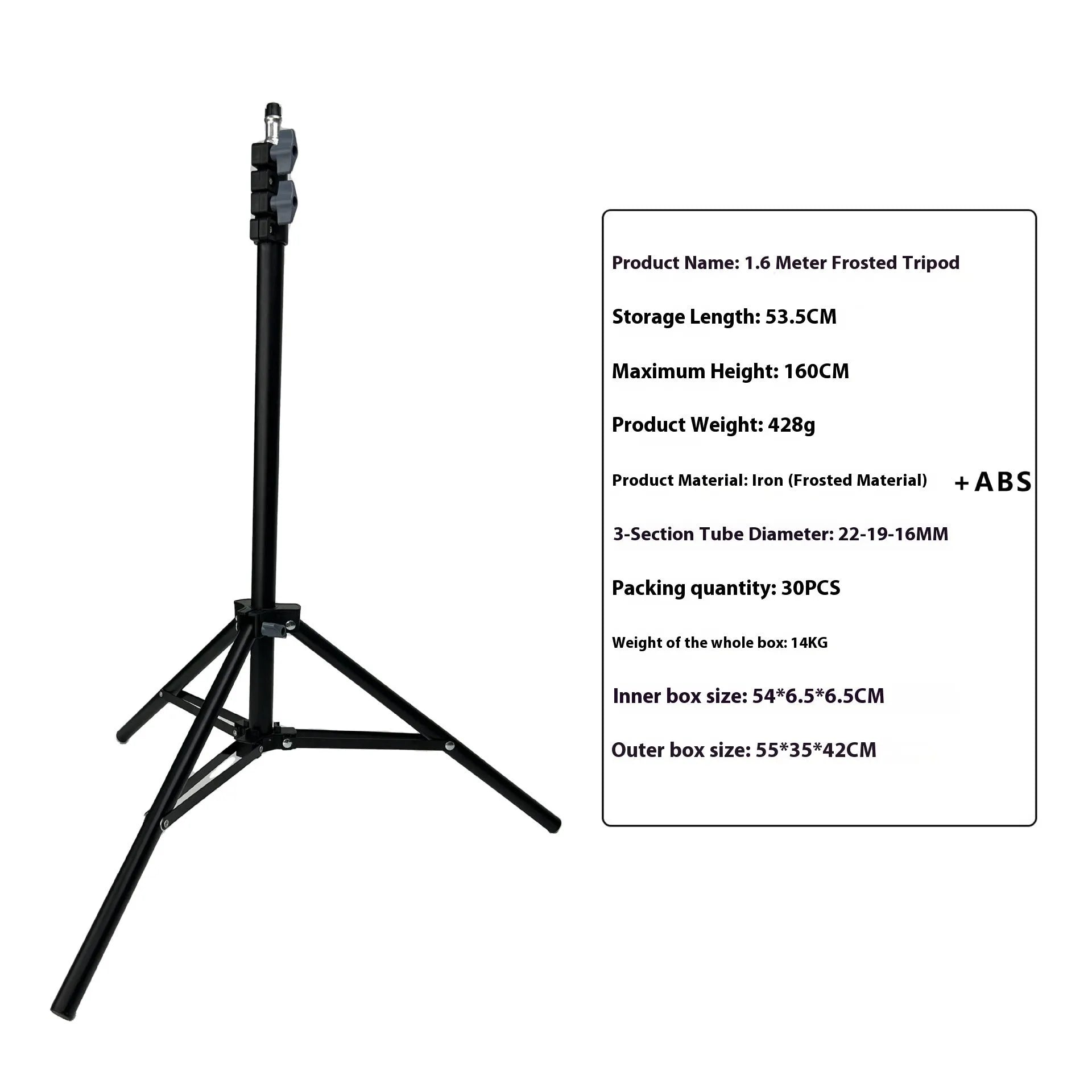 Photography light stand tripod with mobile phone holder in frosted finish