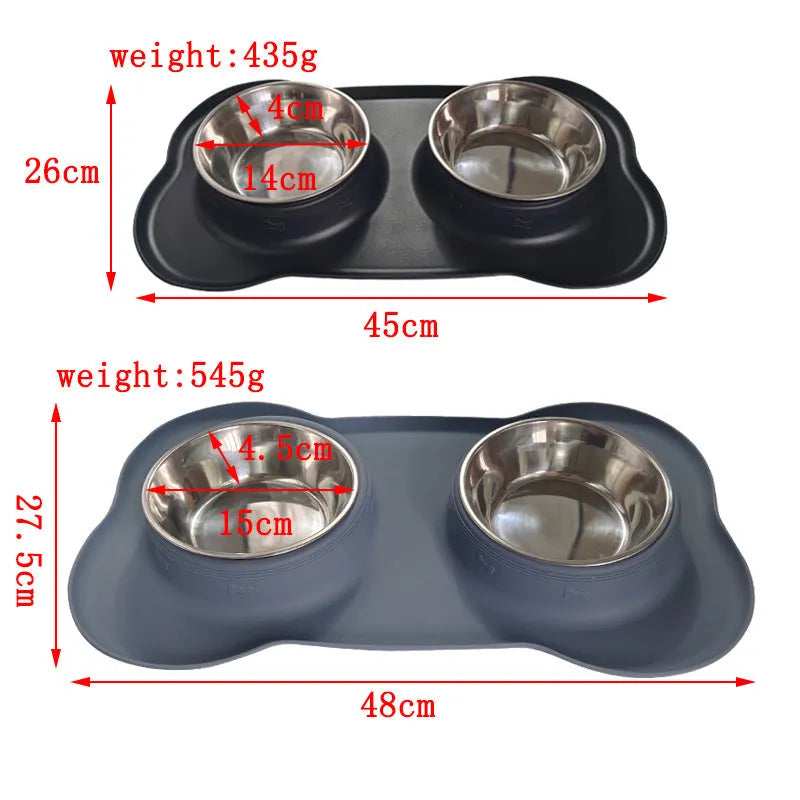Large elevated silicone dog bowl with stainless steel insert in choice of colours on a kitchen floor.