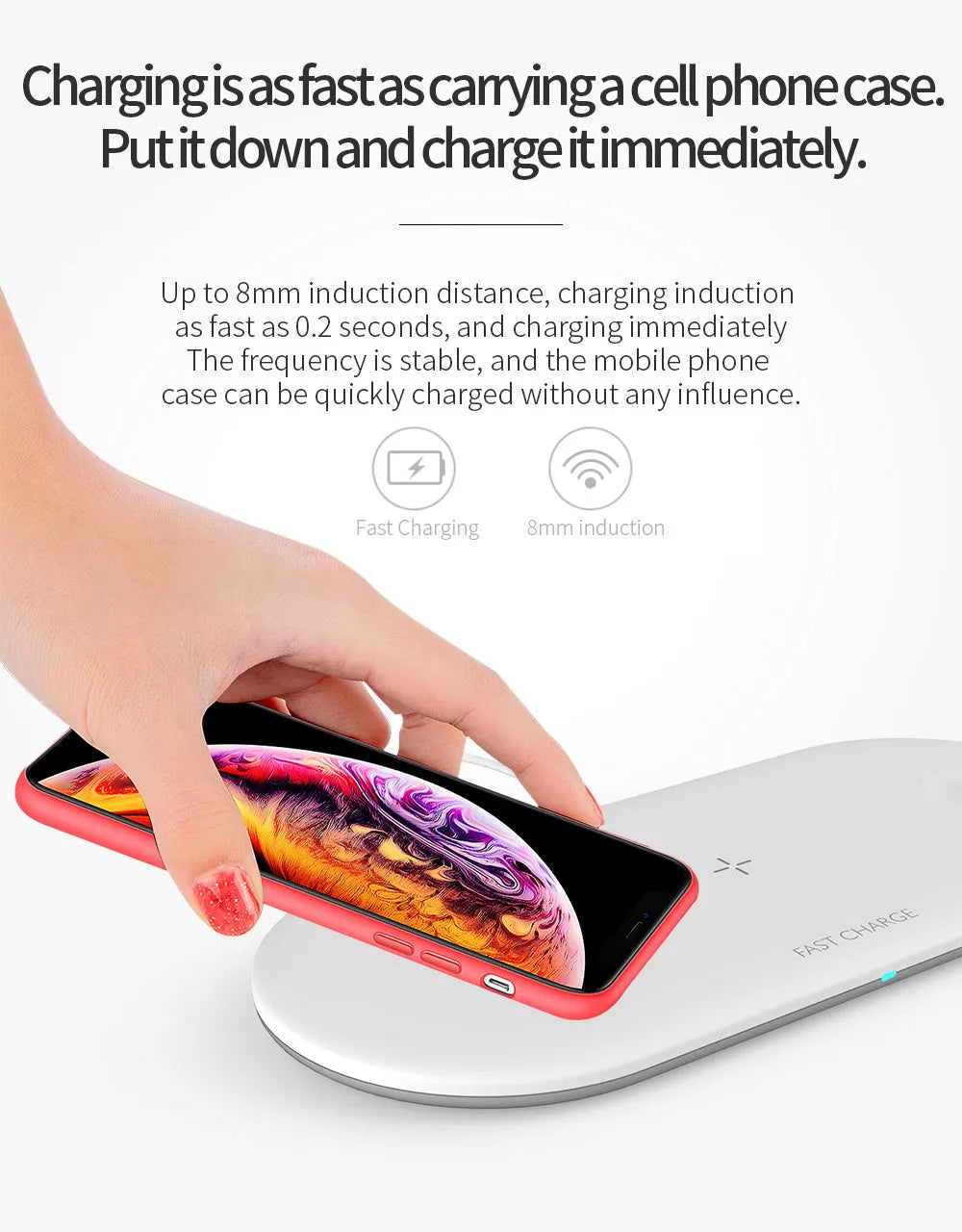 Black or white three-in-one wireless charging station for Apple phones, watches, and headphones