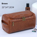 Large capacity waterproof cosmetic bag in retro style with skincare and makeup items inside
