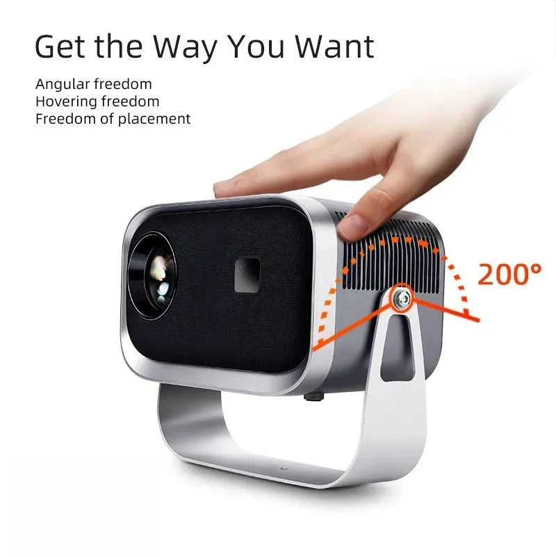 4K Android smart projector with portable design for home cinema and mobile phone screen mirroring