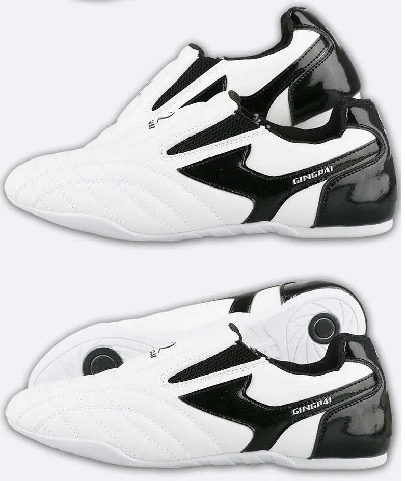 Black and white children martial arts shoes for boxing and Sanda training with soft bottom design