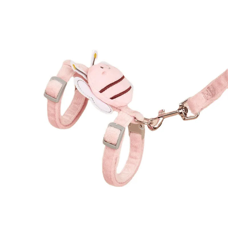 Bee-shaped adjustable cat lead in polyester with strap and hand holding rope
