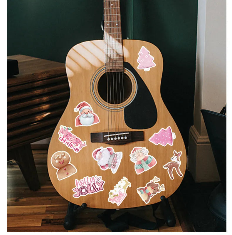 Pack of 50 cute Christmas waterproof stickers for cars, phones, laptops and guitars