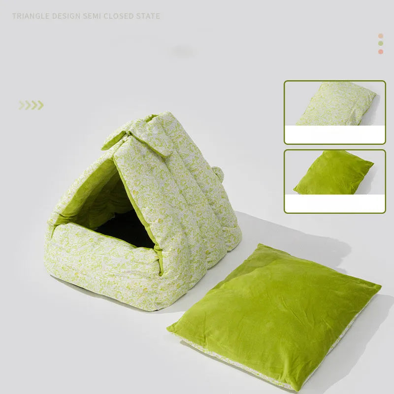 Semi-enclosed thickened triangle pet nest in orange colour for cats and dogs