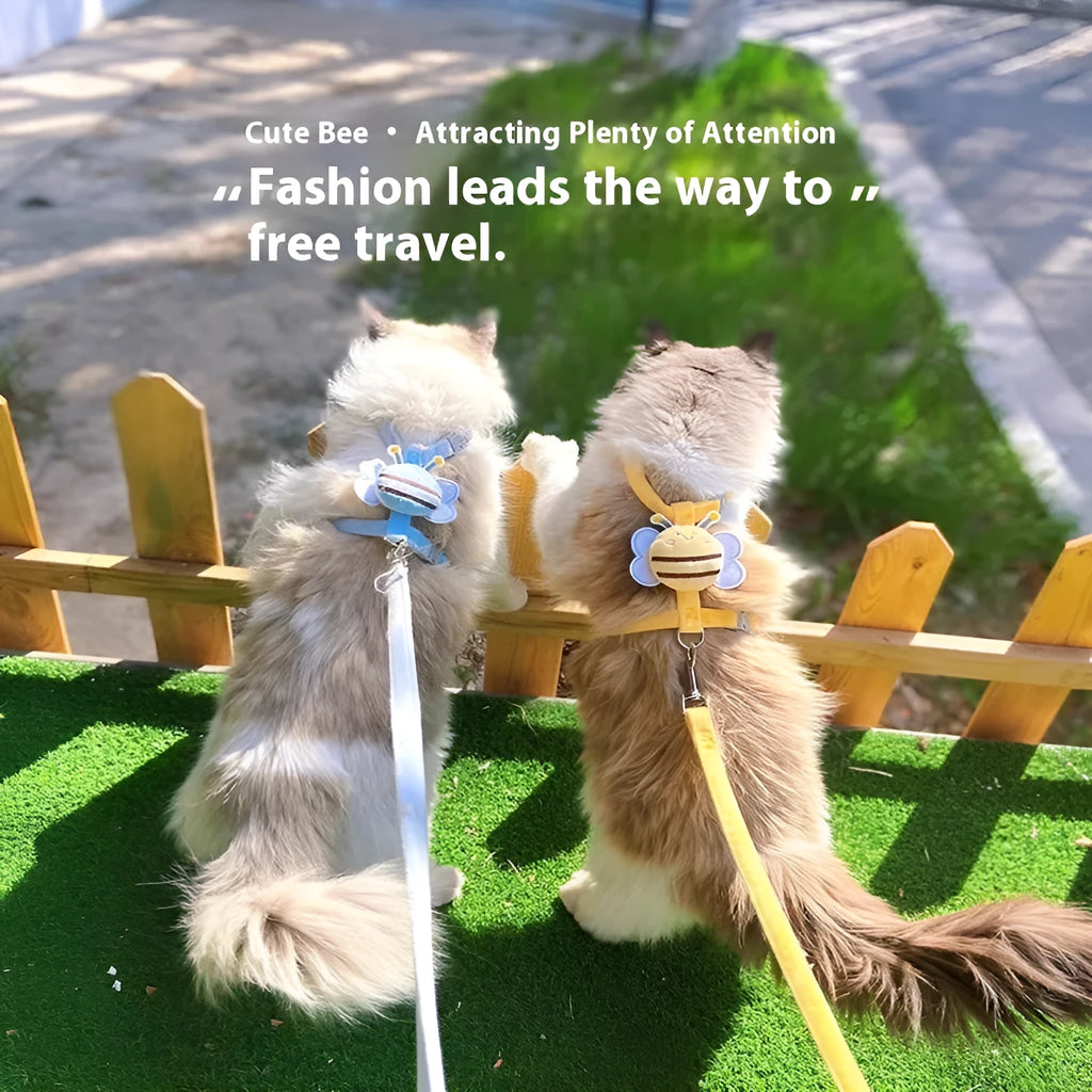Bee-shaped adjustable cat lead in polyester with strap and hand holding rope