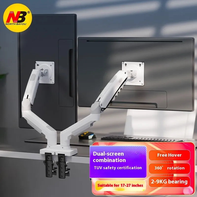 Dual screen vertical computer monitor bracket in aluminium alloy with mechanical height adjustment