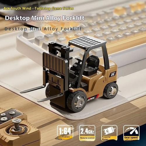 Blue mini alloy forklift remote control toy with cargo accessories on pallet
