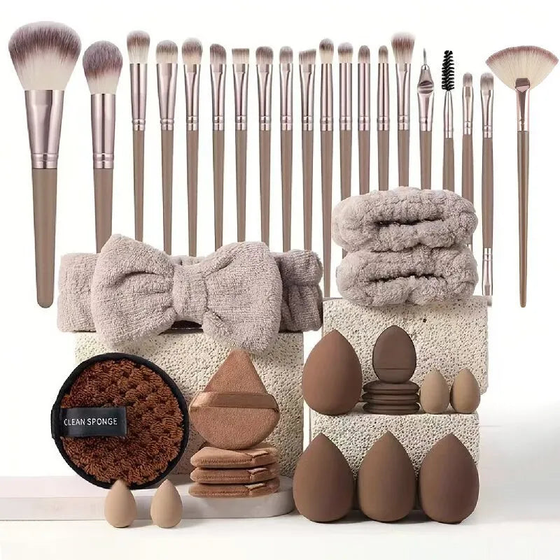 Hydrophilic non-latex beauty tools combination set with multiple cosmetic applicators for face washing and makeup