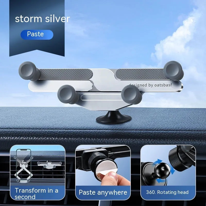 Invisible alloy car phone holder bracket in black mounted on vehicle air vent