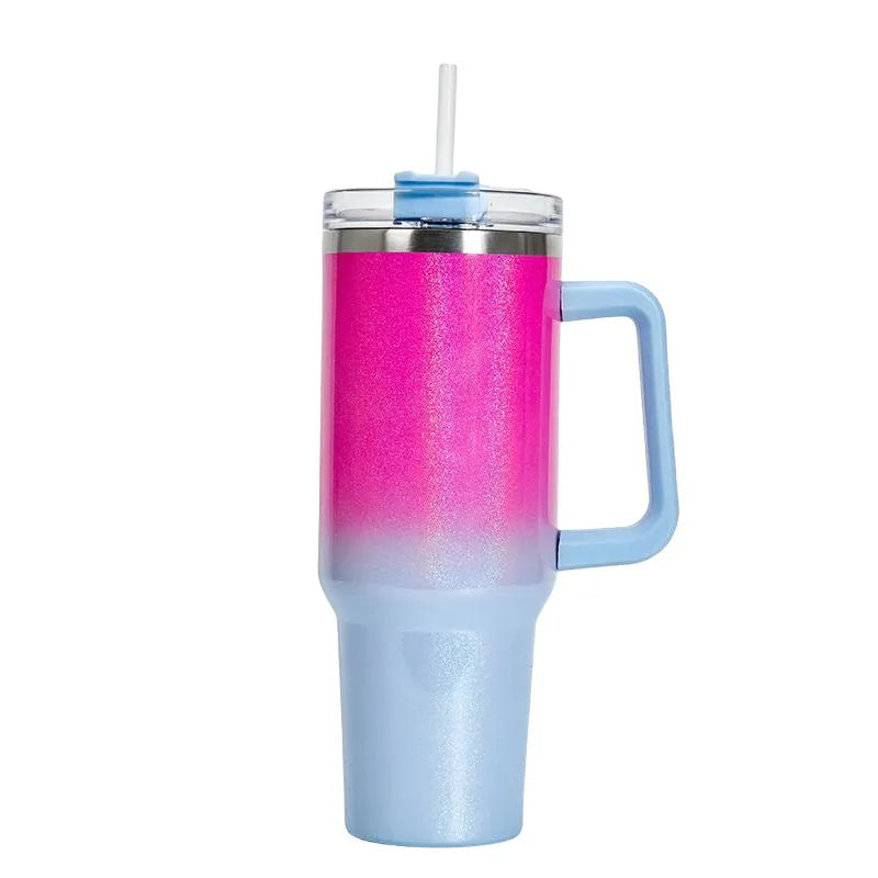 Large stainless steel vacuum insulation cup with double-layer construction in rainbow colour option
