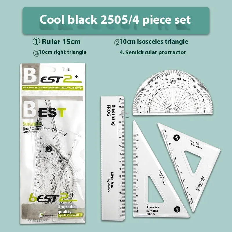 Transparent acrylic drawing ruler sets with square ruler and protractor for geometry and technical drafting
