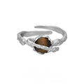 Saturn constellation adjustable open ring with white gold electroplated finish on silver material