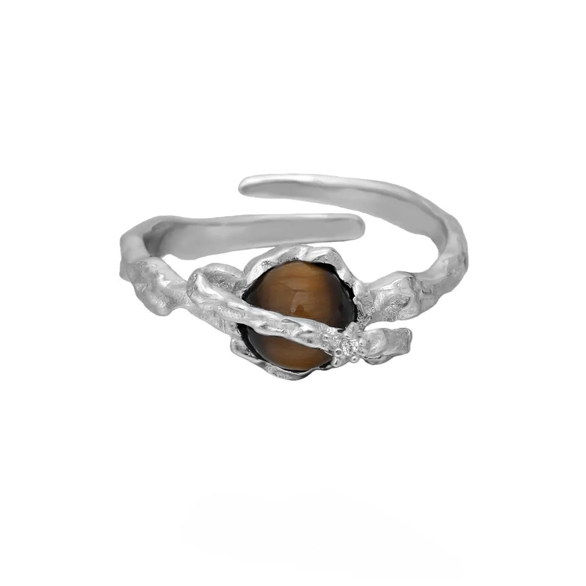Saturn constellation adjustable open ring with white gold electroplated finish on silver material
