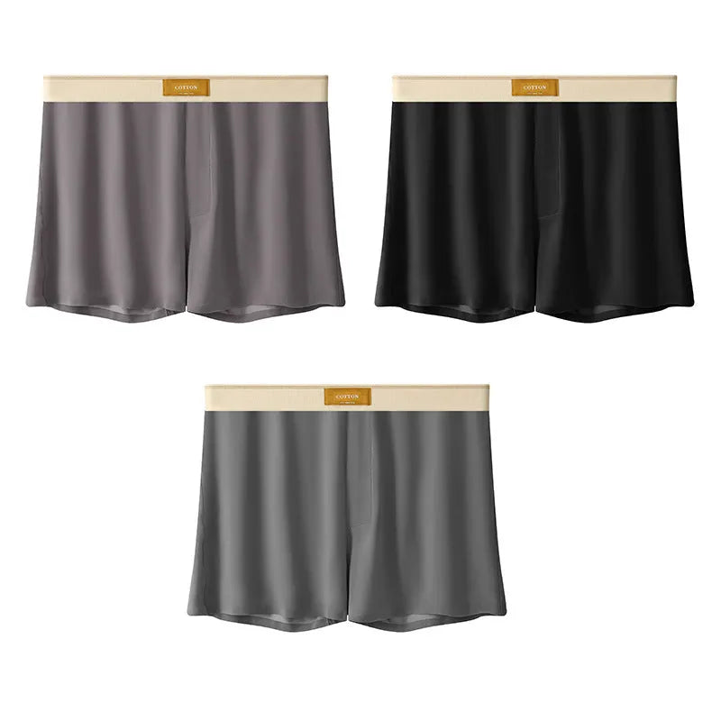 Pack of three pairs of men's solid colour ice silk underwear in loose fit.