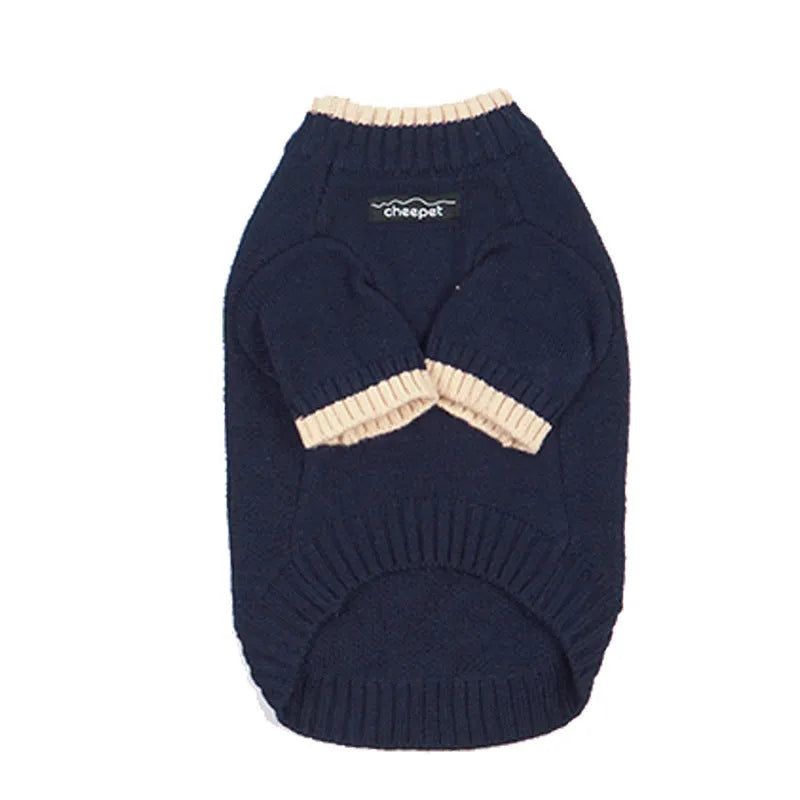Two-leg pullover pet sweater in British-style knit with contrast colour, wool blend material for dogs.