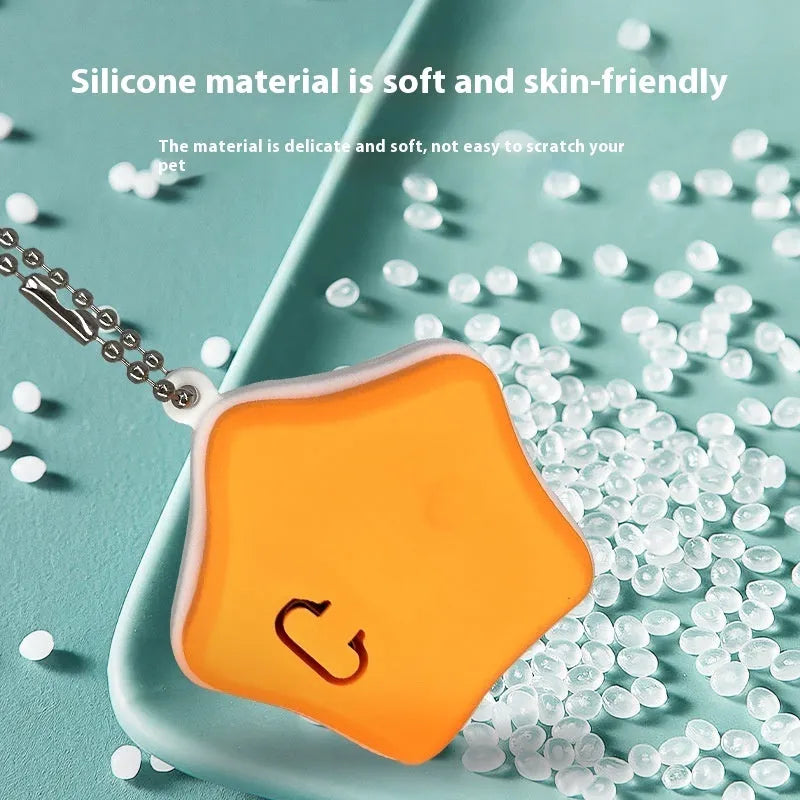 Blue and orange rechargeable silicone pendant light for dog and cat night-time safety.