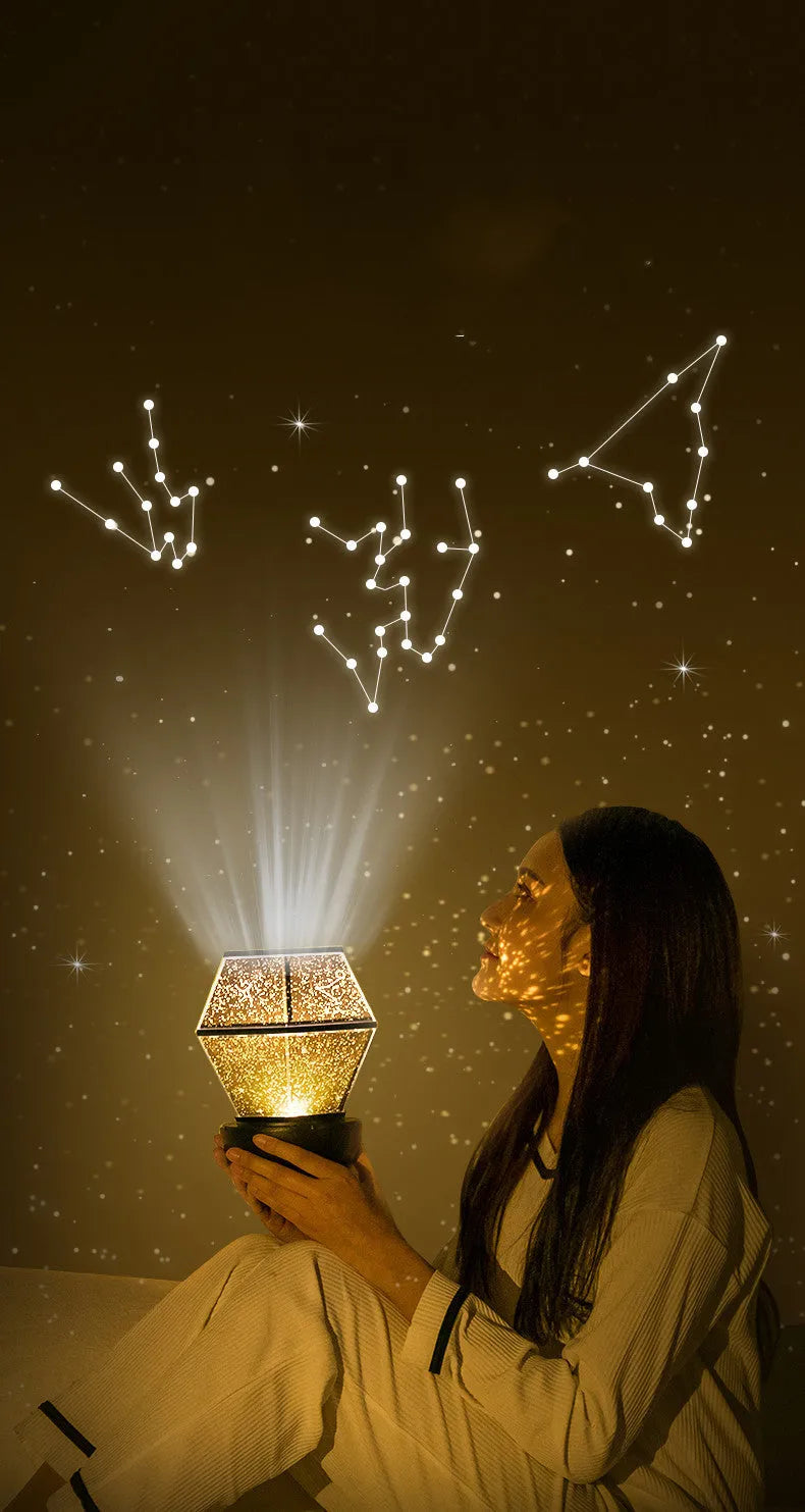 Children's rotating stars LED night light projecting coloured stars on a wall.