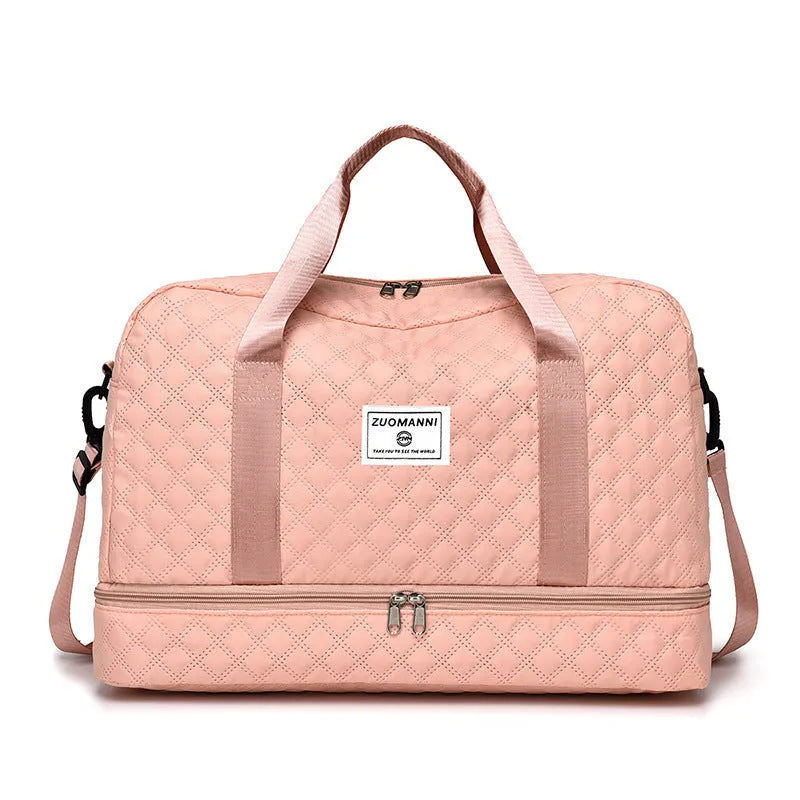 Large Oxford cloth leisure travel bag in a solid colour with sewing thread detail, shown in a 36-55L capacity size.