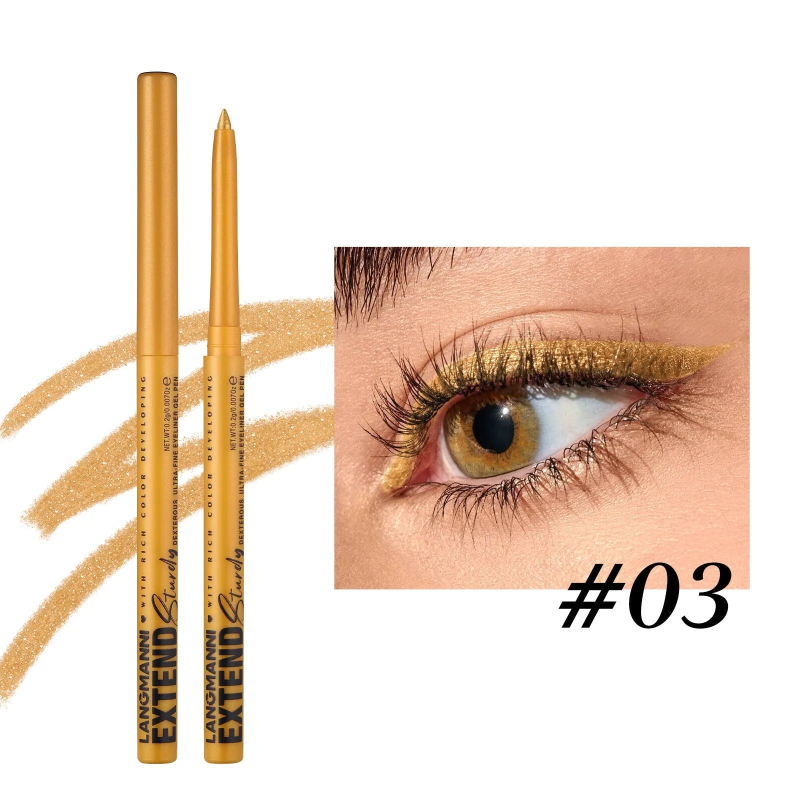 Set of 12 colourful gel glitter eyeliner pencils showing matte, glitter, metallic and pearl shades.