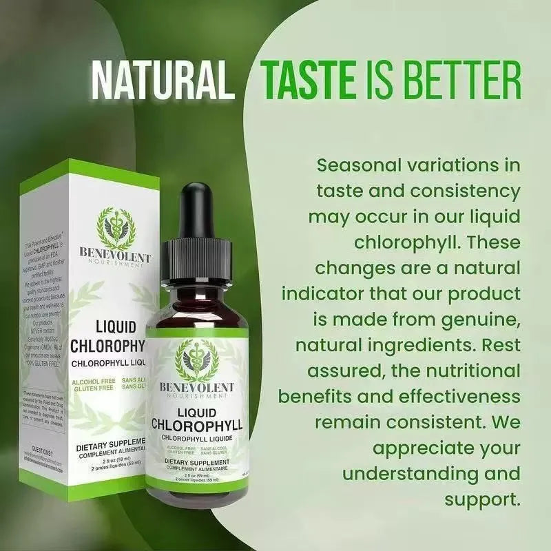 60ml bottle of natural chlorophyll drops with dropper for internal deodorant and intestinal care