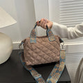 Oxford cloth messenger bag with sandwich pocket and single shoulder strap in horizontal square shape