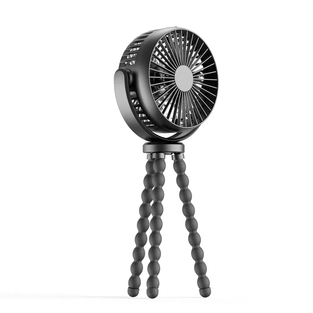 HOMEFISH F2 automatic shaking head portable fan with LED light on an adjustable bracket.