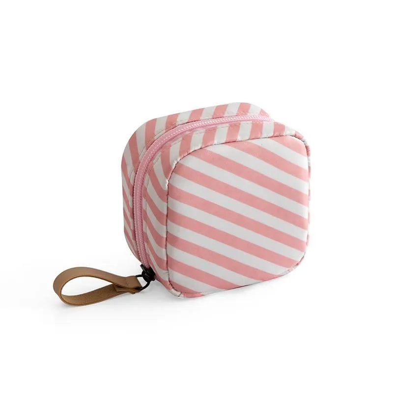 Cloth cube makeup storage bag in plain fabric available in blue, pink, white and white pink colours
