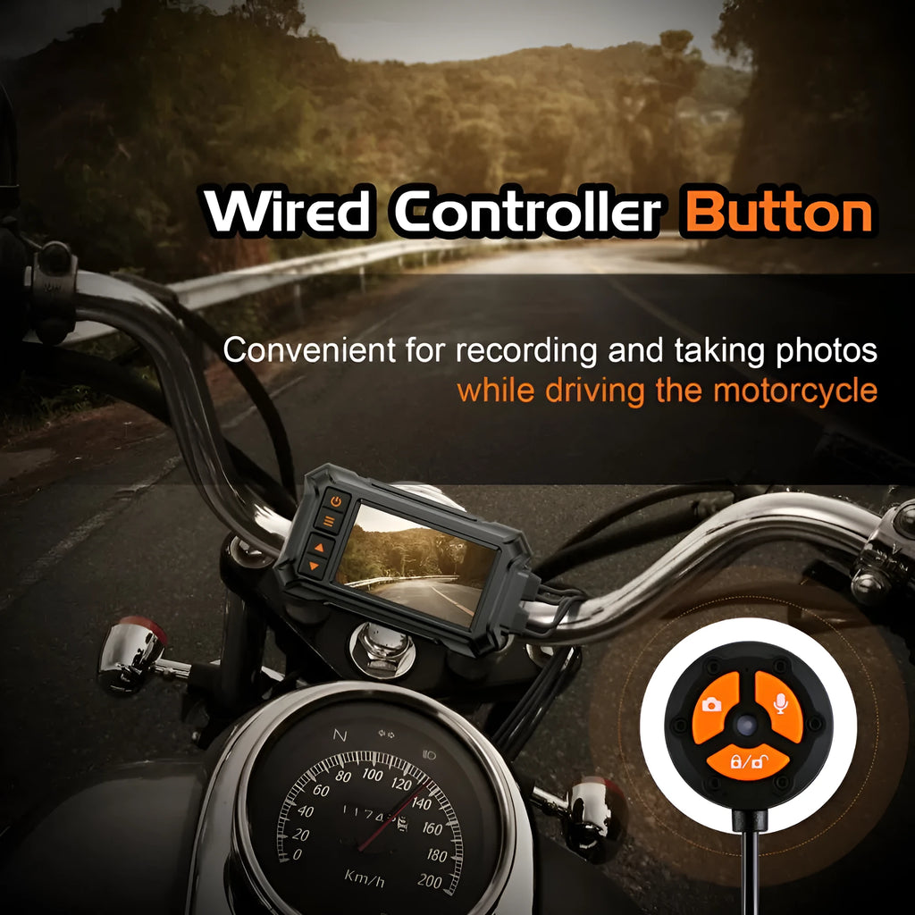 Motorcycle dash cam with dual lenses and GPS module for front and rear recording