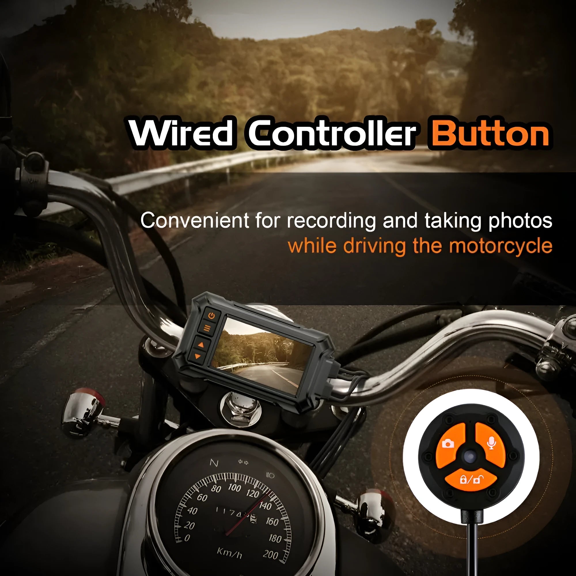 Motorcycle dash cam with dual lenses and GPS module for front and rear recording